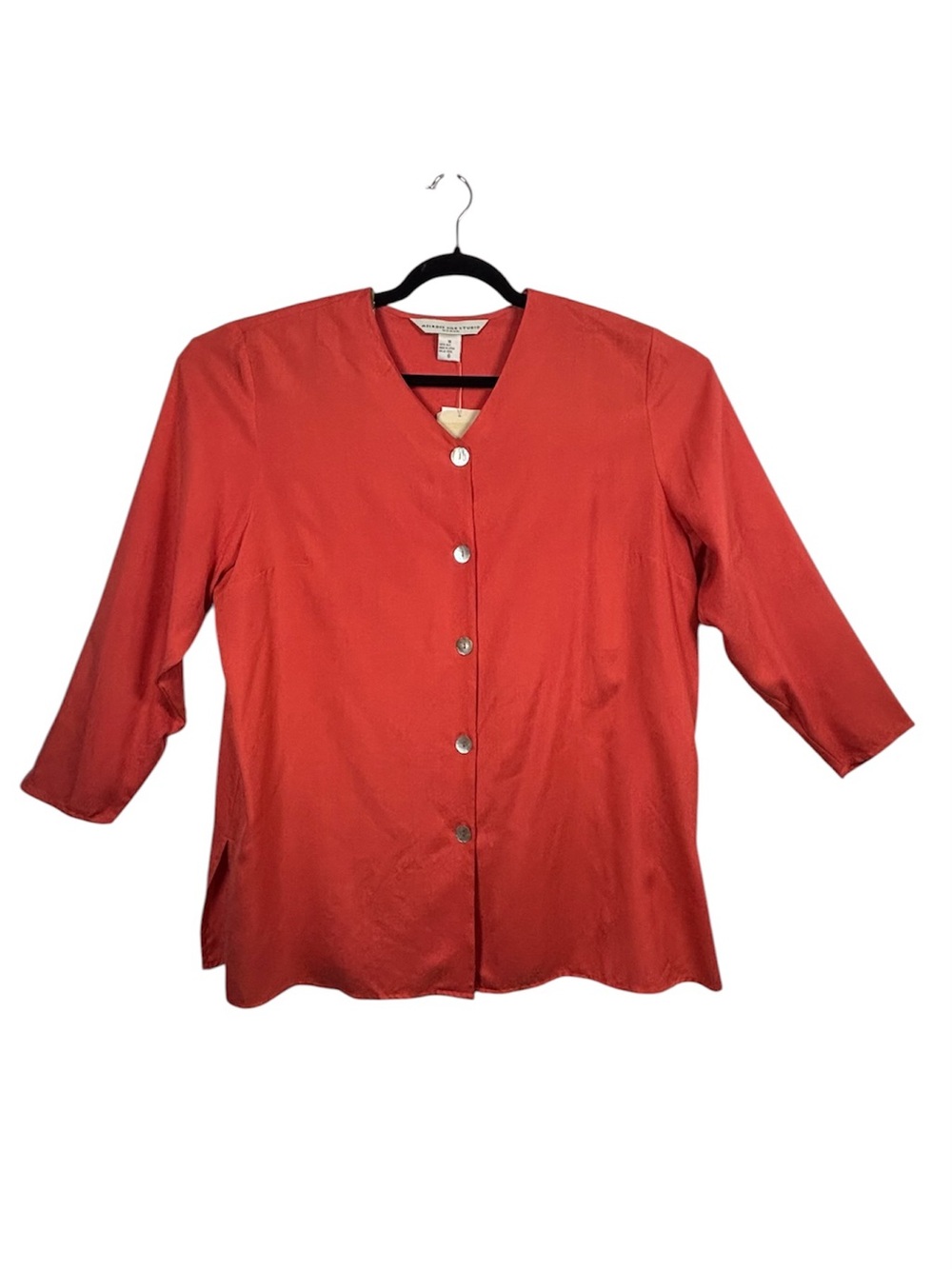 Melrose Silk Studio Pink Coral Button-Front Relaxed 100% Silk Shirt Classy NWT